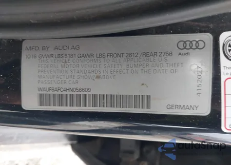 2017 Audi A6 2.0T Premium z USA, uszkodzony, nr VIN WAUF8AFC4HN056609